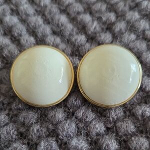 Elegant Cream and Gold Button Earrings
